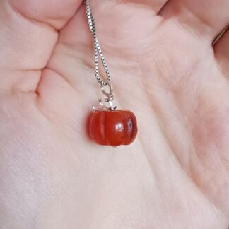 Sterling silver orange agate pumpkin pendant