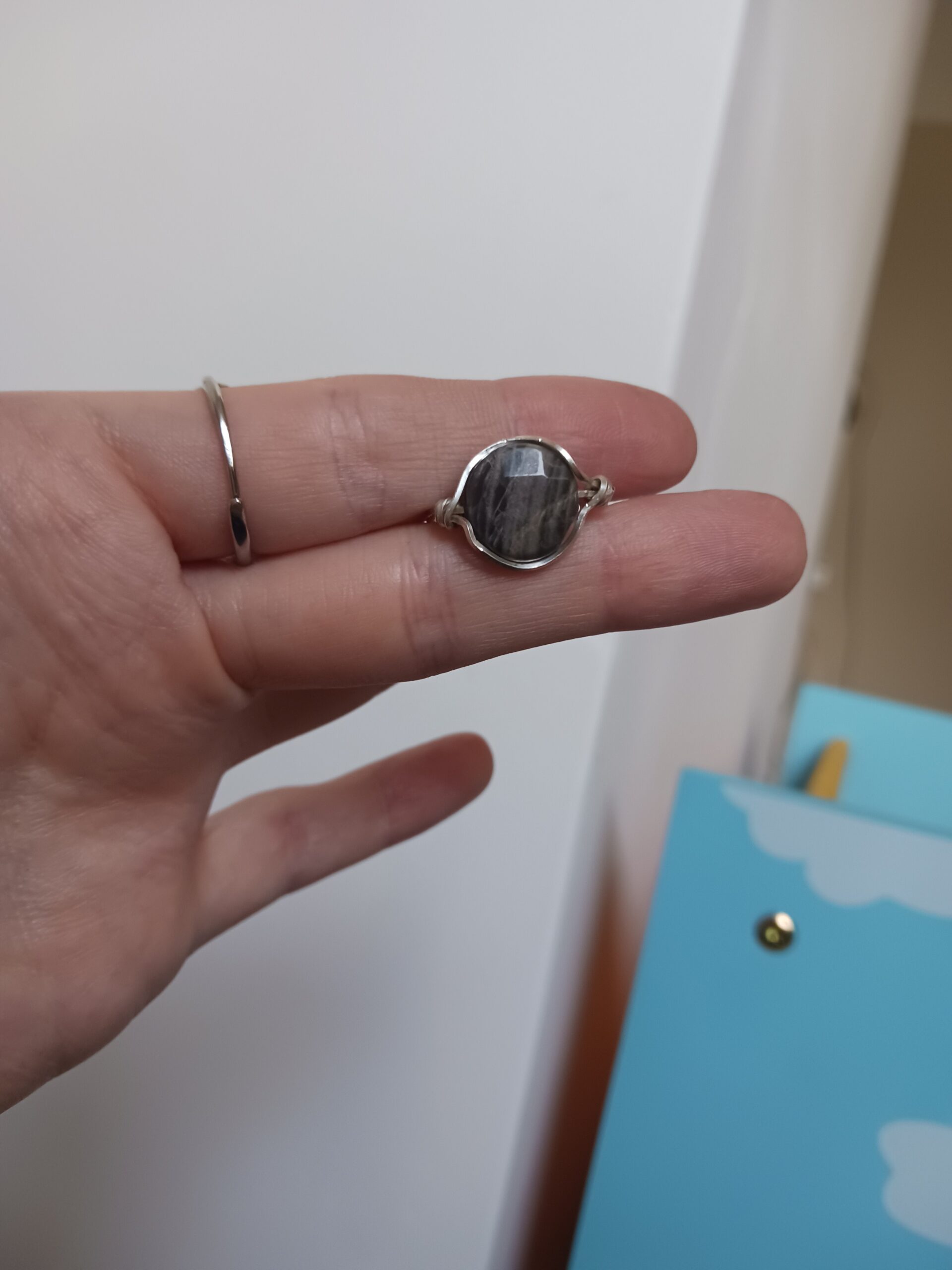 Handmade Argentium silver black moonstone ring size M - Image 2